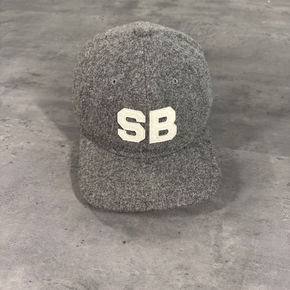 Nike SB Hat Mens Grey Wool Blend Brown Leather Strapback Skateboard Cap Green UV - Picture 1 of 9